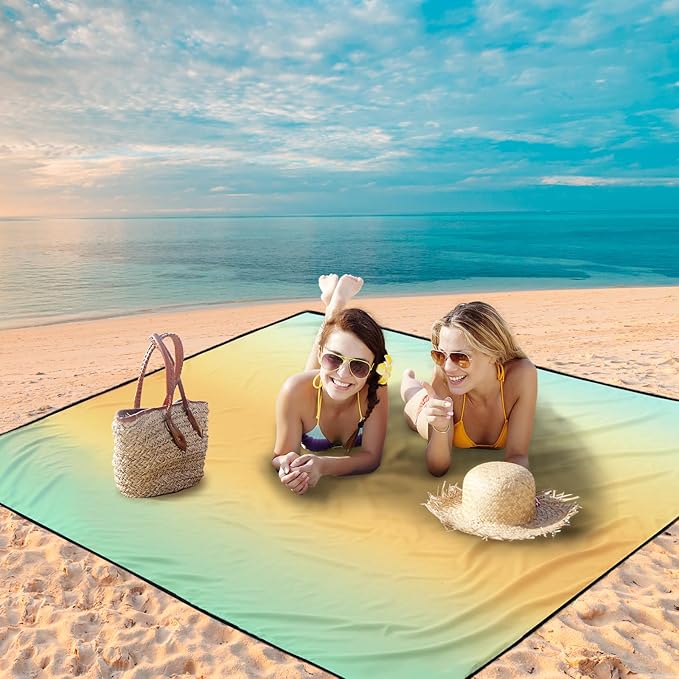 Beach Blanket Waterproof Sandproof Beach Mat 79" X 83" /10'x9'for 2-8 Adults Quick Drying Outdoor Picnic Mat Beach Accessories for Travel, Camping, Hiking