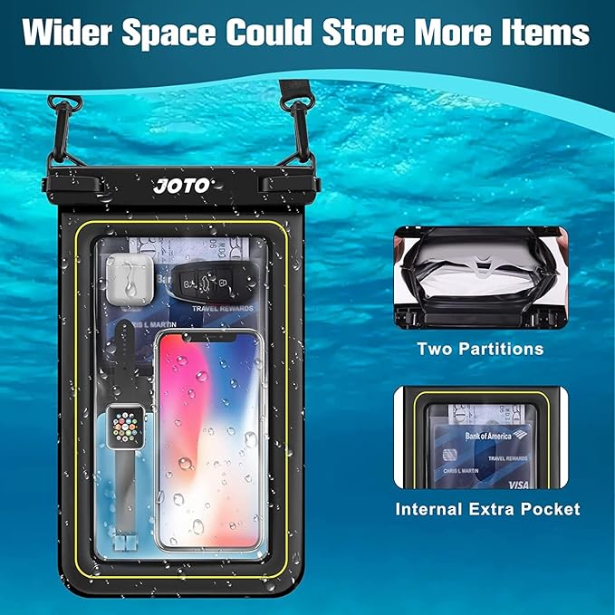 JOTO [IP68 Floatable Large Floating Waterproof Phone Pouch Up to 10", Underwater Phone Case Cellphone Dry Bag for iPhone 16 15 14 13 12 11 Pro Max Xs Max XR X 8 7 Plus SE/Galaxy S24 S23 S22 -Black