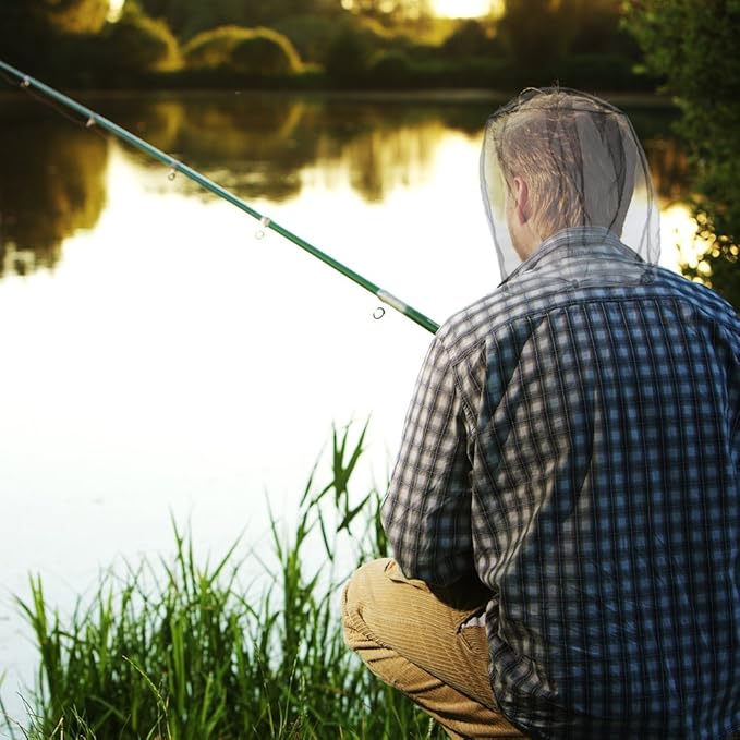 Anvin Mosquito Head Mesh Nets Gnat Face Netting for No See Ums Insects Bugs Gnats Biting Midges from Any Outdoor Activities, Works Over Most Hats Comes with Free Stock Pouches (3pcs, Khaki)