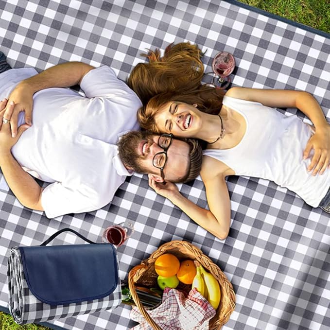 K Y KANGYUN Outdoor Picnic Blankets 80" x 80", Extra Large Beach Blanket, Foldable Lightweight Waterproof Sand Mat, Picnic Blanket for Beach Camping Hiking Park Patio (Dark Blue, 80x80 inch)