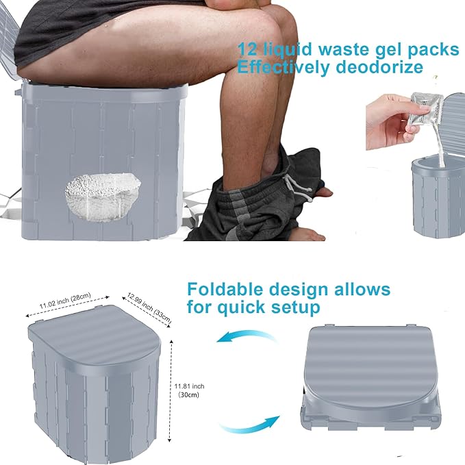 Portable Camping Toilet with Pop-Up Privacy Tent,Outdoor Portable Folding Toilet Potty for Adults,Outdoor Camping Shower Tents Changing Room Emergency Toilet Tent Kit with Carry Bag