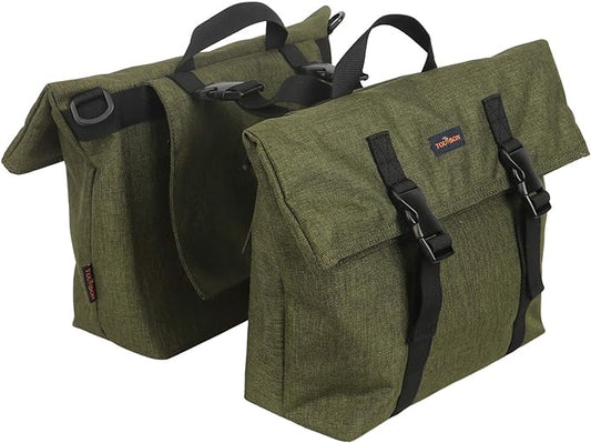 TOURBON Nylon Double Pannier Shoulder Bags Bicycle Rear Rack Trunk Motorcycle Tail Seat Bag - Green