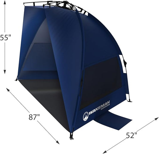 Pop Up Beach Tent Sun Shelter for Shade with UV Protection, Water and Wind Resistant, Instant Set Up and Carry Bag by Wakeman Outdoors, Navy, 55" x 87" (153133NYX)