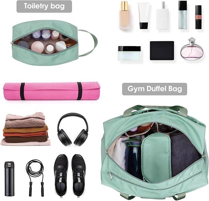 Ceneda 20" Gym Duffel Bag with Wet Pocket Shoes Compartment Portable Overnight Weekender Bag Travel bag Yoga Bag for Women (Mint Green)