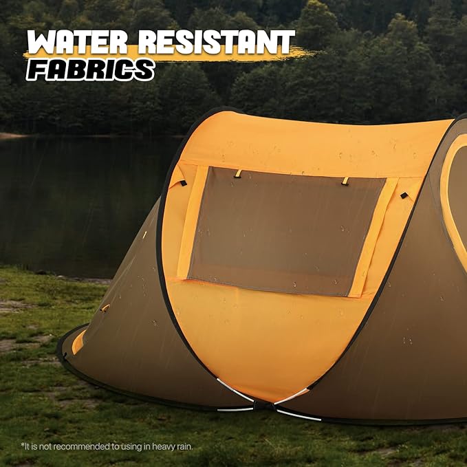 MoNiBloom Pop Up Tent 2 Person for Camping Waterproof Outdoor Easy Set Up Automatic Family Travel Tent, 2 Doors and Side Windows Instant Easy Popup Beach Tent with Carry Bag, Yellow