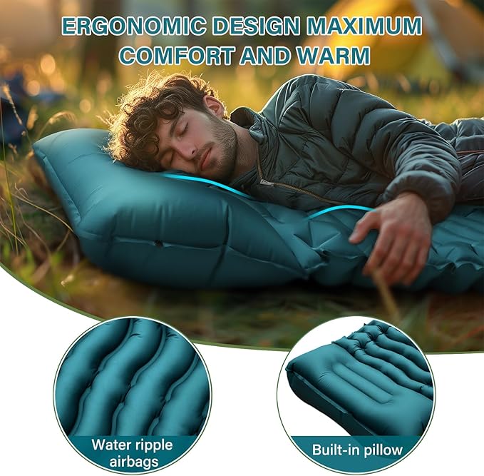 Camping Sleeping Pad, Ultralight Camping Mat with Pillow Built-in Foot Pump Inflatable Sleeping Pads Compact for Camping Backpacking Hiking Traveling Tent