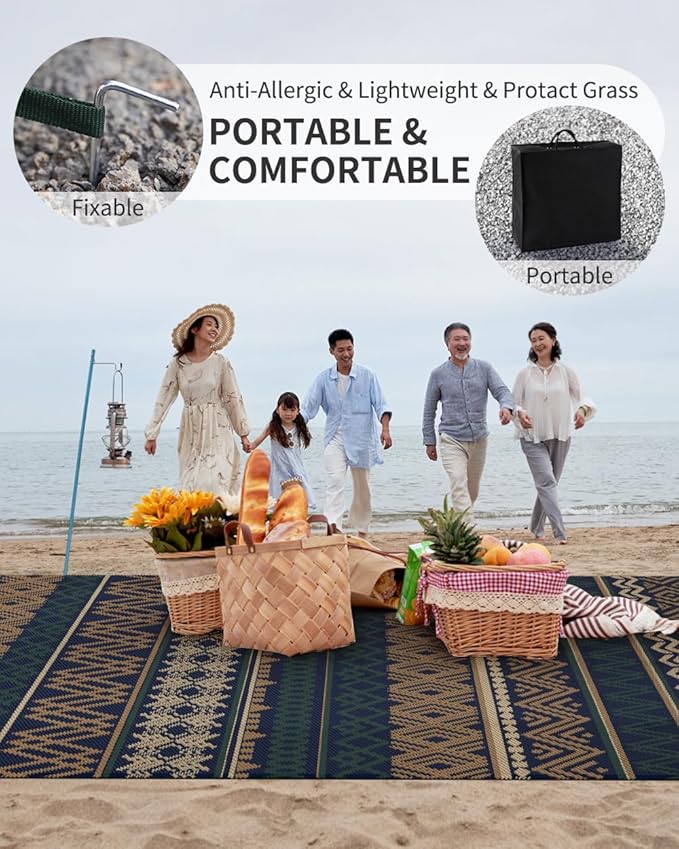 MontVoo Outdoor Rug Carpet Waterproof-Patio Rug Mat 6x9 Reversible RV Camping Rug Picnic Mat Plastic Straw Outside Rug for Balcony Porch Deck Beach-Boho Outdoor Area Rug for Patio Decor Colorful