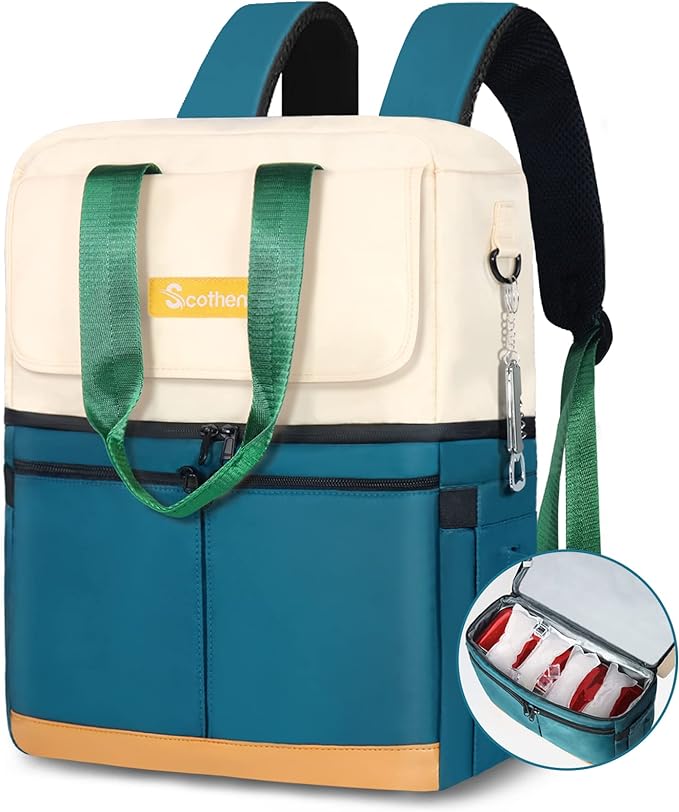 Backpack Cooler with Double Decker & 12 Ice Packs- Keeps 36 Cans Cold for Up to 24 Hours- Waterproof & Leak Proof Insulated Cooler Backpack- Stylish Cooler Bookbag for Women Travel Work Beach