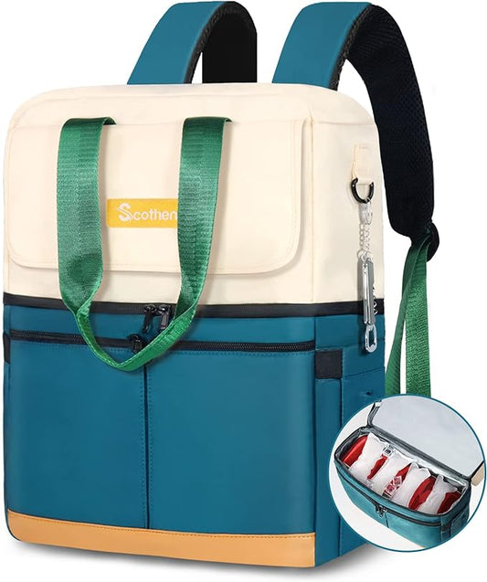 Backpack Cooler with Double Decker & 12 Ice Packs- Keeps 36 Cans Cold for Up to 24 Hours- Waterproof & Leak Proof Insulated Cooler Backpack- Stylish Cooler Bookbag for Women Travel Work Beach