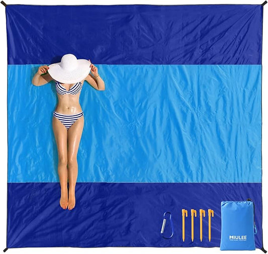 MIULEE Beach Blanket Waterproof Sandproof, Extra Large 78" x 82" Beach Mat Oversized for 4-7 Adults, Portable Beach Accessories Lightweight Outdoor Blanket for Picnic, Travel, Camping, Hiking(Blue)