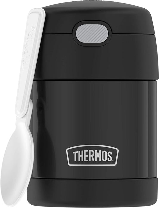 THERMOS FUNTAINER Insulated Food Jar, 10 Ounce, Kid Friendly Food Jar with Foldable Spoon, Black