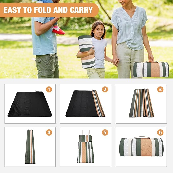 Picnic Blankets Outdoor Extra Large - 80"x80" Waterproof Beach Blanket, Machine Washable 3-Layer Foldable Park Mat with Sandproof Backing for Grass, Hiking, Travel, Concerts, Indoor (Orange)