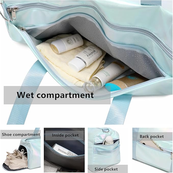 Girls Sports Duffel Bags Woman Travel Bag Overnight Duffle Bag Kids Sports Gym Bag With Shoe Compartment Wet Pocket (Matte Green)