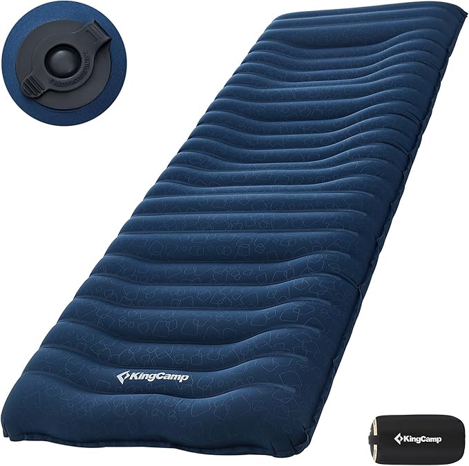 KingCamp Double Sleeping Pad for Camping, Rollover Prevention Inflatable Queen Camping Mattress 2 Person Ultralight Air Mat for Backpacking Hiking Tent Cot, PVC Free