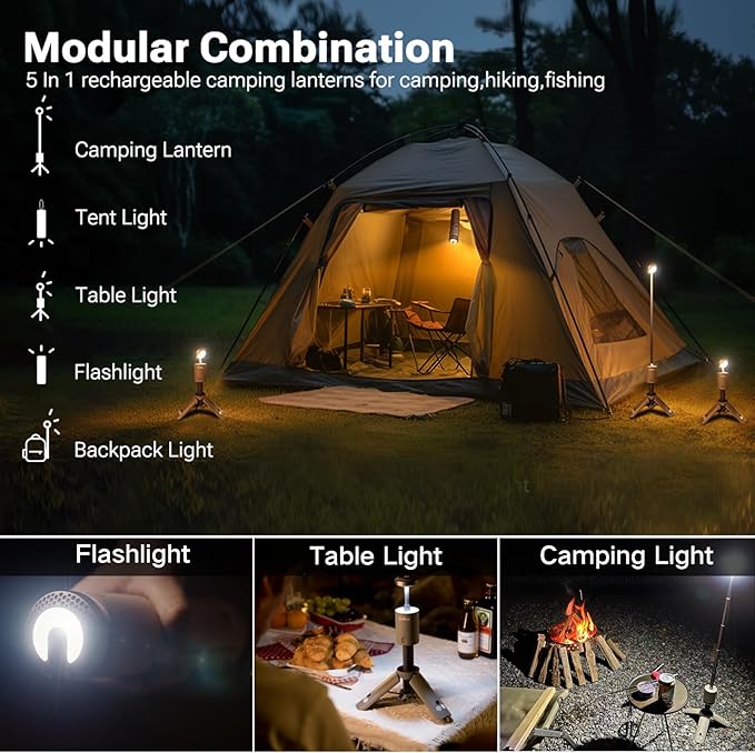 Camping Light Telescopic, Collapsible Magnetic Camping Lantern with 12000mAh Battery, Telescoping IPX6/IPX7 Waterproof Flashlights, Camping Lamp for Emergency, Camping, Hiking (Military Green)