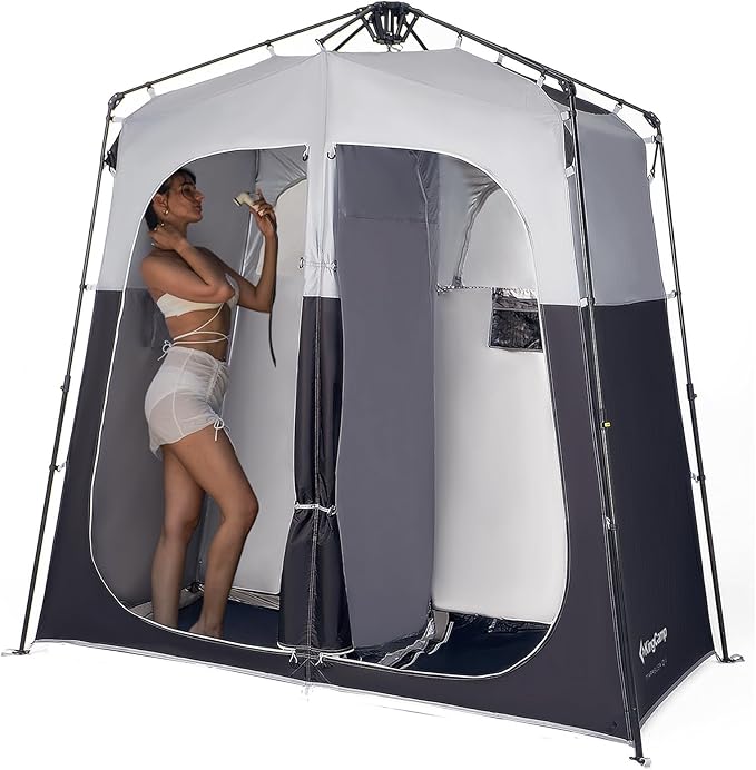 KingCamp Camping Shower Tent, Instant Portable Privacy Shelter, 1/2 Room Large Outdoor Toilet Tent with Floor, Water-Resistant, Windproof & Easy Setup for Beach, Camping & Hiking