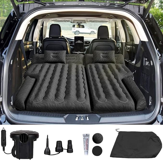 Umbrauto SUV Air Mattress for Trunk: Upgraded Car Camping Mattress with Flocked Surface and Extra Thick Bottom, Van Sleeping Bed for Back Seat with Pump, Nozzle, Repair Patch, Carry Bag