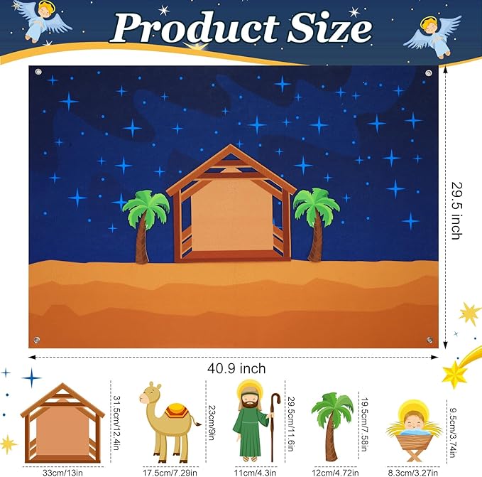 Batiyeer Nativity Felt Story Board for Toddlers 31 Pcs Birth of Jesus Felt Figure Felt Board Story Sets Interactive Felt Board for Kids Felt Story Board Pieces for Kids Classroom Activity Christmas