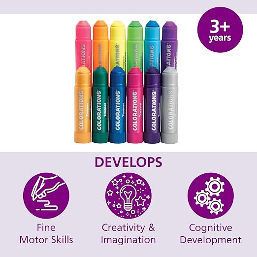 Colorations Metallic, Neon, Tempera Paint Sticks, Set of 12, Quick Drying, Non Toxic, Easy to use Paint, Mess Free Paint, School Supplies, Art Supplies, Craft Projects, Children, Arts & Crafts