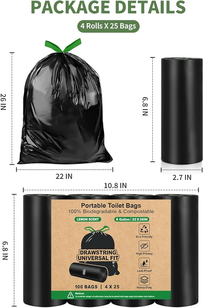 Camping Toilet Bags Poo Gel Set, Portable Toilet Bags with Camping Toilet Gel, Composting Toilet Bags Poo Gel for Portable Toilet Camping Outdoor Hiking Emergency Toilet