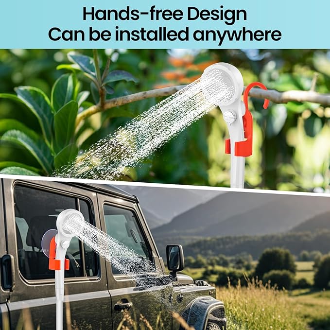 Portable Camping Shower with 7800mAh Battery - 3 Spray Modes, IPX7 Waterproof & Powerful Suction for Indoor, Camping, Beach Travel, RV Life, Pet Bathing, Gardening
