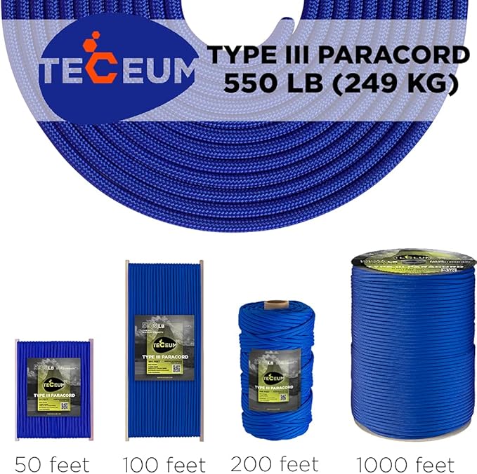TECEUM Heavy Duty Rope 1000 – 1000ft / 200ft / 100ft / 50ft – 40+ Colors – Utility Rope for Survival & Camping Gear – Nylon String, Camping Rope, para Cord, Utility Nylon Rope, Tent Cord
