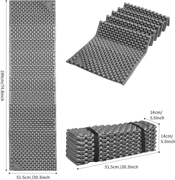 Foam Camping Pads for Hiking, Ultralight Closed Cell Mattress, Waterproof Soft Mat for Adults, Wide Picnic Yoga Mats, Folding Sleeping Pad for Outdoor Backpacking