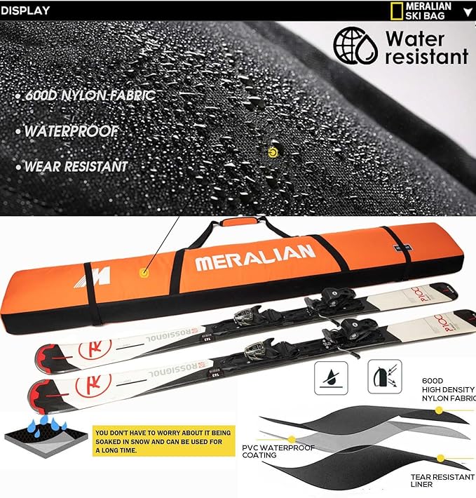 Padded Ski Bag,Waterproof Full Padded Single Ski Travel Bag with Adjustable Shoulder Strap.