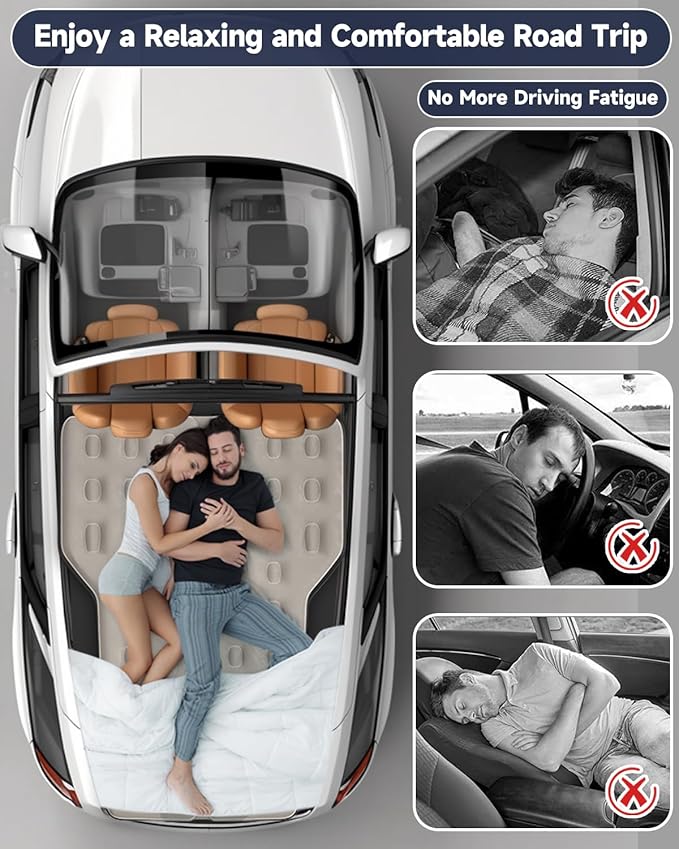 Umbrauto SUV Inflatable Air Mattress: Upgraded Thickened Flocking Car Sleeping Bed for SUV Back Trunk Camping, Car Travel Airbed with Electric Pump, Pillows, Repair Patch Kit