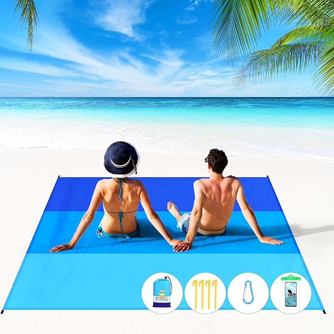 BYDOLL Beach Blanket 78''X81'' 4-7 Adults Oversized Lightweight Waterproof Sandproof Blanket for Beach Large Picnic Mat Travel Camping