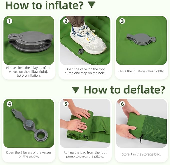 Camping Sleeping Pad, Extra Thick 5 Inch Camping Mat with Pillow Built-in Foot Pump Inflatable Sleeping Pads Compact for Camping Backpacking Hiking Traveling Tent（Green）