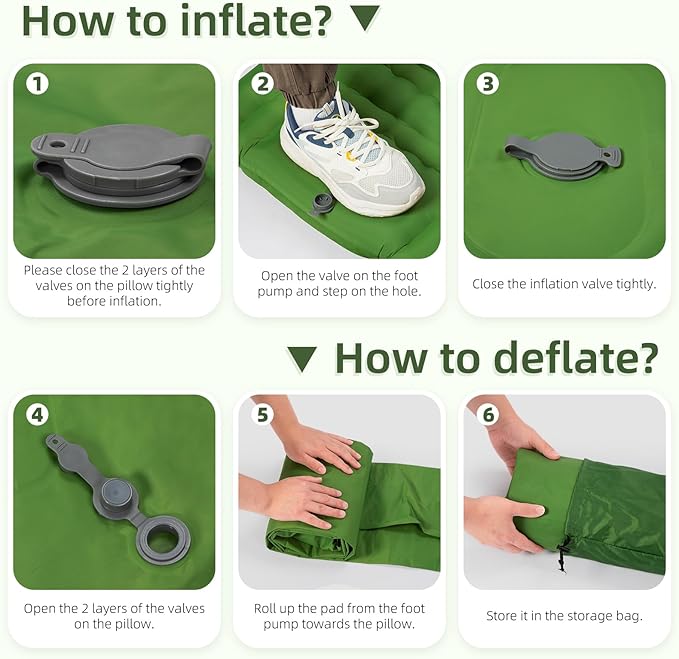 Camping Sleeping Pad, Extra Thick 5 Inch Camping Mat with Pillow Built-in Foot Pump Inflatable Sleeping Pads Compact for Camping Backpacking Hiking Traveling Tent（Green）