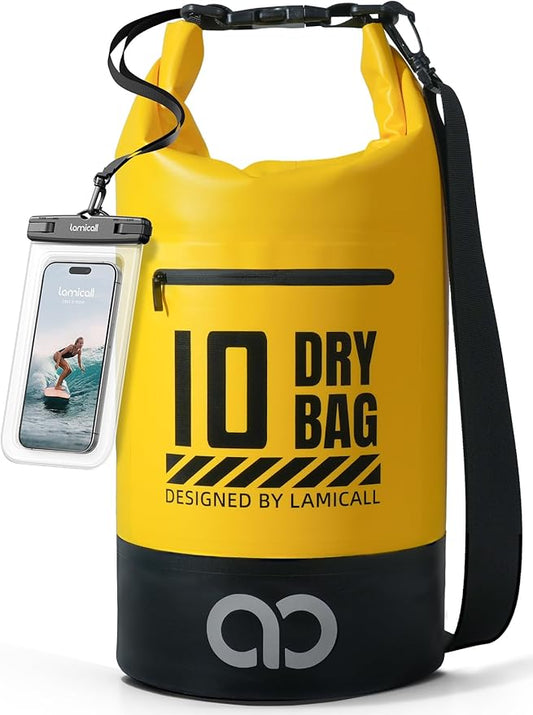 Lamicall Dry Bag Waterproof Backpack - [Zippered Pocket] 10L/20L Roll Top Waterproof Bag with Water proof Phone Case, Floatable Drybag for Swimming, Boating, Kayaking, Camping, Beach