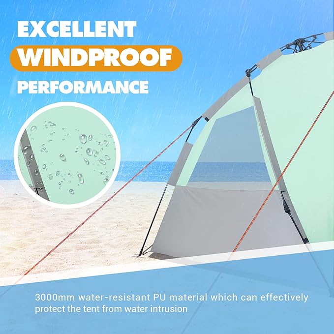 Beach Tent, Deluxe XL Pop-up Beach Tent for 4-6 Person, UPF 50+ with Dark Shelter Technology, Easy Set Up and Portable Beach Tent Sun Shelter