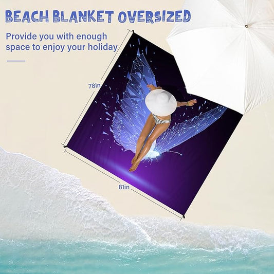 Beach Blanket Waterproof Sandproof 1-7 Adult Oversized 78 '' × 81 '' Lightweight Durable Compact Sand Free Beach Mat for Travel Camping Hiking Picnic Blanket Extra Large