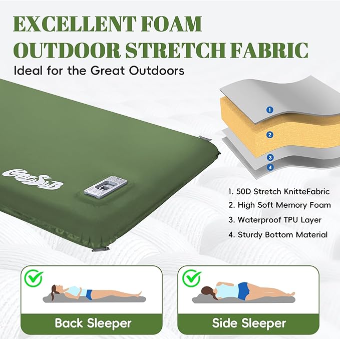 Camping Sleeping Pad Self Inflating Sleeping Pad with Electric Pump, 3.2" Ultra-Thick Memory Foam Sleeping Mat with Pillow, Camping Mattress Compact for Backpacking Hiking Traveling