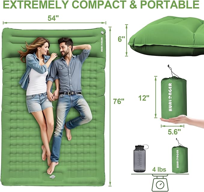 Double Sleeping Pad Camping, 6" Extra Thick Camping Pad with Pillow Built-in Foot Pump Waterproof Inflatable Sleeping Mats for Camping, Backpacking, Hiking,Traveling Tent