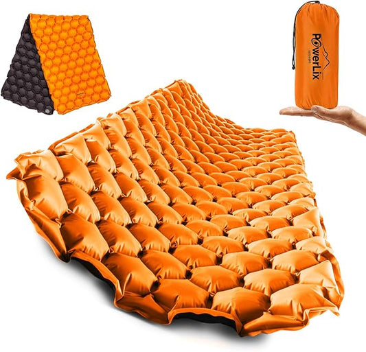 POWERLIX Ultralight Inflatable Camping Sleeping Pad - Backpacking Camping Mat, Lightweight Camping Air Mattress Sleep Pad for Hiking, Traveling, Inflation Hand Pump Bag/Repair Kit Included