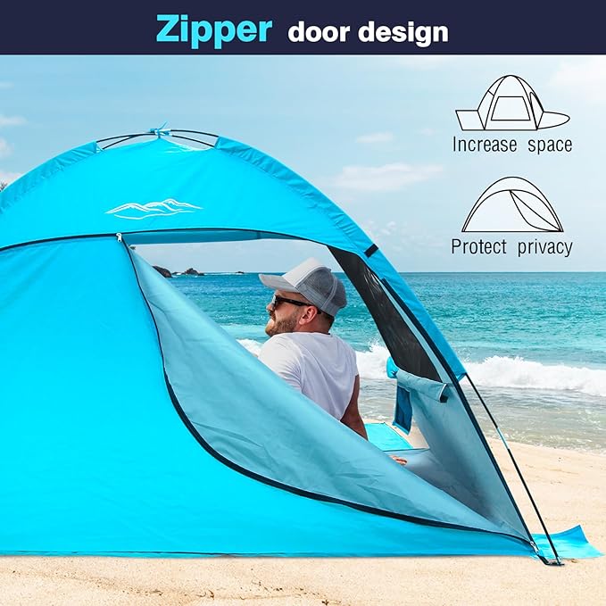 DLUCKY Beach Tent for 1/2/3/4/5/6 Person,Anti-UV Portable Sun Shade ShelterUPF 50+,Both Sides Extendable Floor,Extendable Awning,with 2 Ventilating Mesh Windows,Lightweight & Easy Setup.