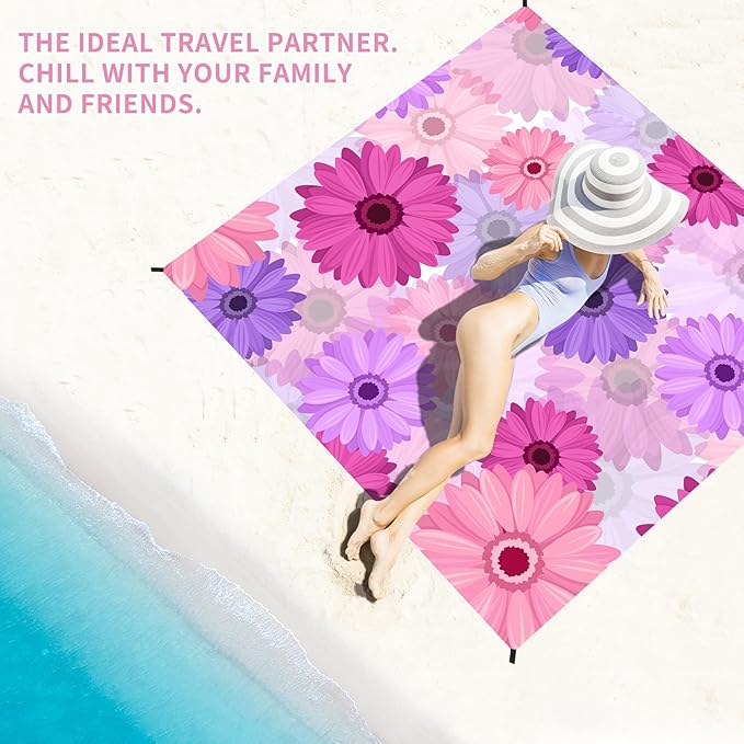 BYDOLL Beach Blanket Waterproof Sandproof 78''×81'' Suits1-4 Adults Compact Lightweight Oversized Sand-Free Blanket Large Picnic Mat for Beach Travel Camping Hiking