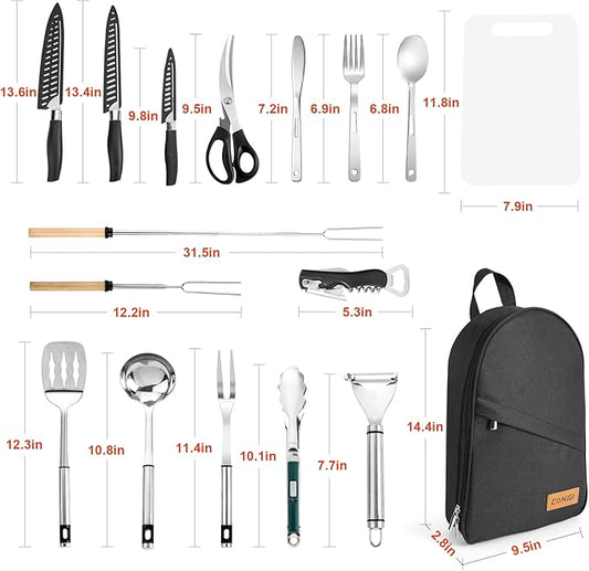 Camping Cookware Storage Bag - Camping Cooking Utensils Set Bag Camping Tool Portable Storage Bag Suitable for Knife, Fork, Spoon, Chopping Board, Chef's Knife,Kitchenware Storage