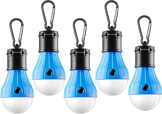 Tent Lamp Portable LED Tent Lights Blue 5 Packs Hook Hurricane Emergency Lights LED Camping Lights Bulb Camping Tent Lanterns Camping Equipment for Camping Hiking Backpacking Fishing Outage