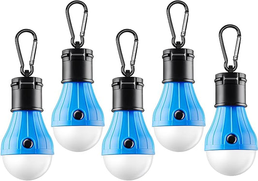Tent Lamp Portable LED Tent Lights Blue 5 Packs Hook Hurricane Emergency Lights LED Camping Lights Bulb Camping Tent Lanterns Camping Equipment for Camping Hiking Backpacking Fishing Outage