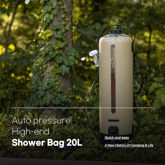 Portable Shower-20L/5.28 Gallons Camping Shower Bag, Beach Shower with Foot Pump, Temperature Display, Detachable Strap - Ideal for Camping, Beach, Travel, Outdoor Activities