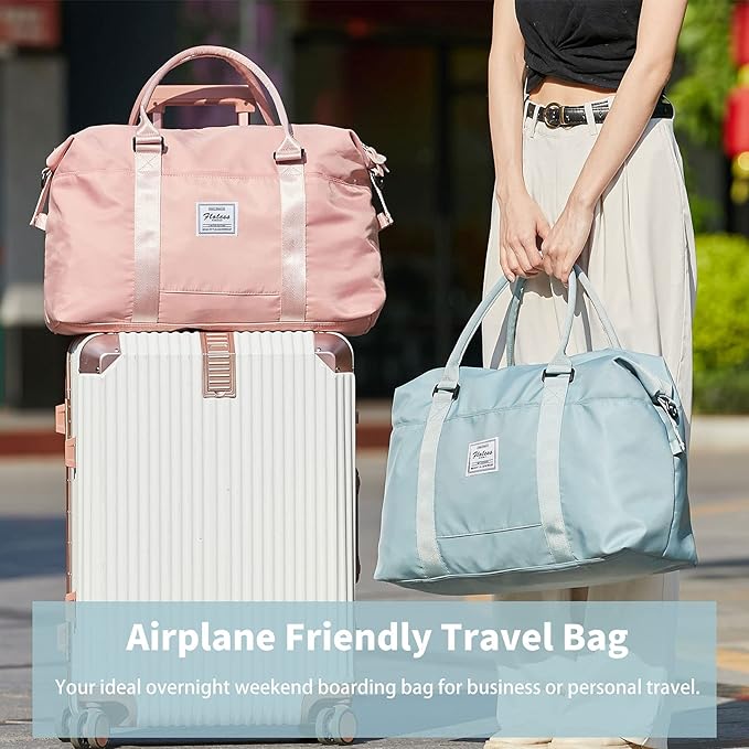 BJLFS Duffel Bag, Light Blue Nylon, 60L, Water-Resistant, Adjustable Strap, Overnight Travel, Workout, Sports Activities, Fits 15.6 Inch Laptop