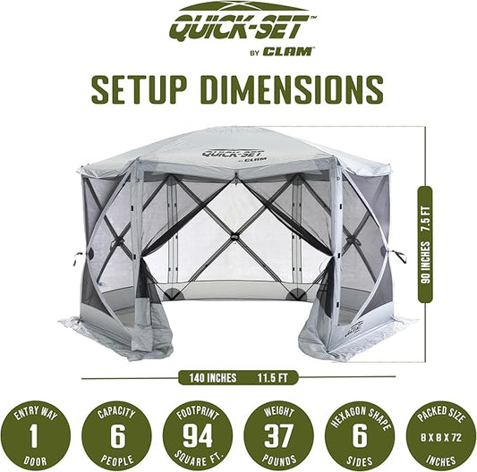 CLAM Pop Up Screen Tent, Outdoor Camping Gazebo Canopy, Escape, 11.5', Gray