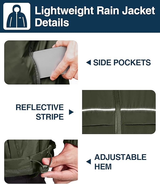 SWISSWELL Rain Jacket Men Waterproof Windbreaker, Lightweight Hooded Raincoat for Daily Casual