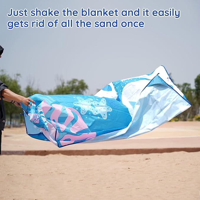 Beach Blanket Sandproof, Extra Large Beach Mat 80"*80" for 1-8 Persons,Waterproof Outdoor Picnic Blankets, Lightweight Beach Essentials for Camping,Traveling,Hiking (Blue Pattern, 80"*80")