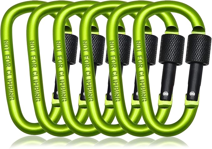 6 Pack Small Locking Carabiner Clips - 3 Inch Aluminum Alloy D-Ring Key Hooks with Twist Lock, Secure for Keys, Pet Leash, Travel Accessories (Not for Climbing)