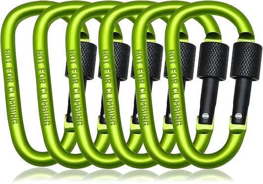 6 Pack Small Locking Carabiner Clips - 3 Inch Aluminum Alloy D-Ring Key Hooks with Twist Lock, Secure for Keys, Pet Leash, Travel Accessories (Not for Climbing)